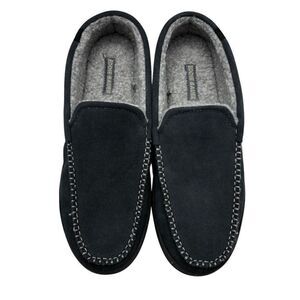 Eddie Bauer Men’s Loudon Suede Memory Foam Faux Fur Slipper Navy Blue 13 XXL